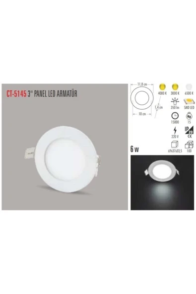 6 Watt Slim Led Panel Gün Işığı Metal Kasa (delik Çapı : 10,5 Cm) - Resim 2
