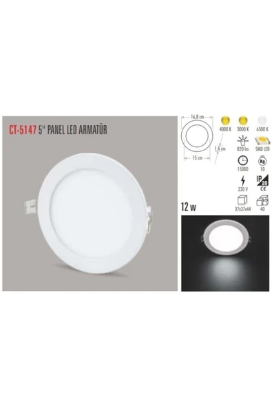 10 Adet 12 Watt Slim Led Panel Gün Işığı Metal Kasa - Resim 3