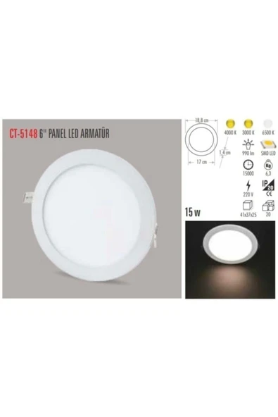 10 Adet 15 Watt Slim Led Panel Beyaz Işık Metal Kasa - Resim 3
