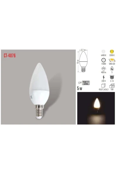 5 Watt Led Buji Ampul E-14 3200k Gün Işığı Ct-4076 - Resim 3