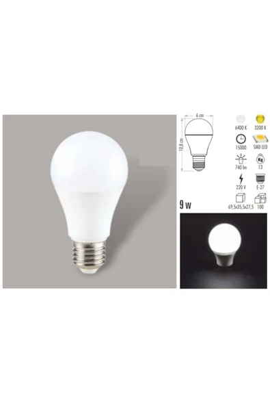 Beyaz Işık 9 Watt Led Ampul e27 - Resim 2
