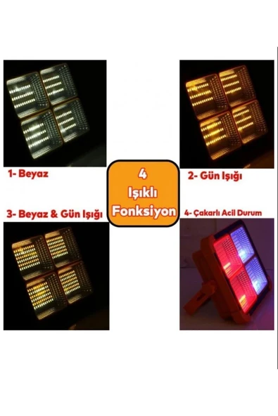 Ct-4698 Güneş Enerjili Solar 200w Led Projektör Taşınabilir Sarı Beyaz Ve Çakar Işık Lamba - Resim 2