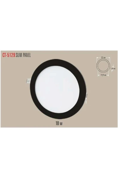 Ct-5129 18w Slim Led Panel Armatür (SİYAH KASA) Beyaz