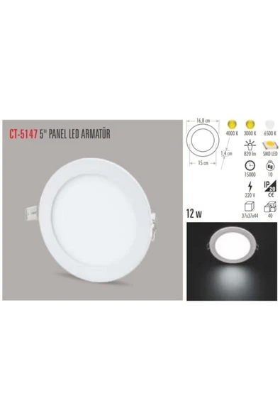 Slim Led Panel Gün Işığı Metal Kasa 12 Watt - Resim 2