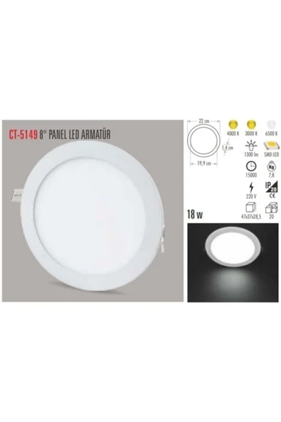 10 Adet 18 Watt Slim Led Panel Beyaz Işık - Resim 4