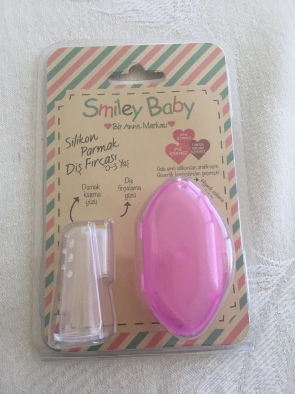 Smiley Baby Pembe Silikon Parmak Diş Fırçası 0-3 Yaş