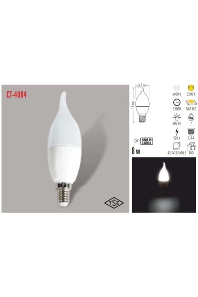 Beyaz Led Kıvrık Buji Ampul Işık 8 Watt - 3
