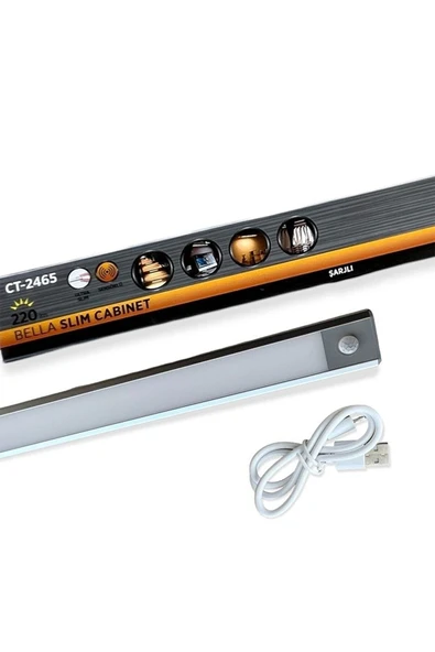 Ct 2464 Ledli Yatay Bant Armatür (40 Cm Bella Cabınet Usb Şarzlı-sensörlü)