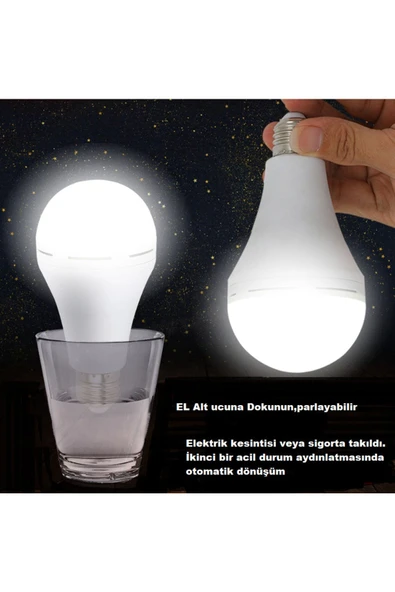 Ata 7w Şarjlı Led Ampul E27 Duylu Ct-4229 Beyaz Işık - Resim 3