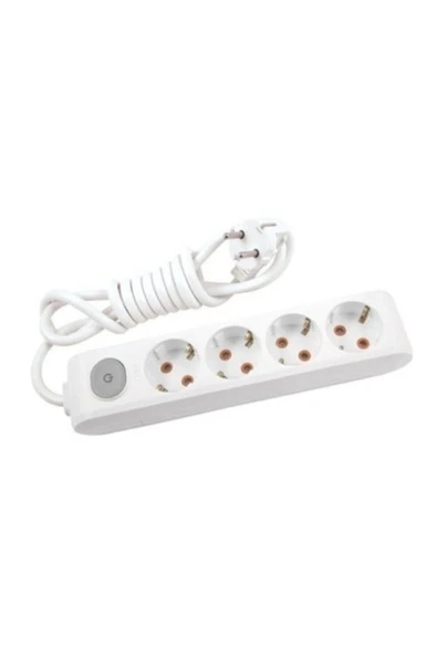 Beyaz Multi-let 4'lü 2 mt Kablolu Anahtarlı Grup Priz - Resim 2