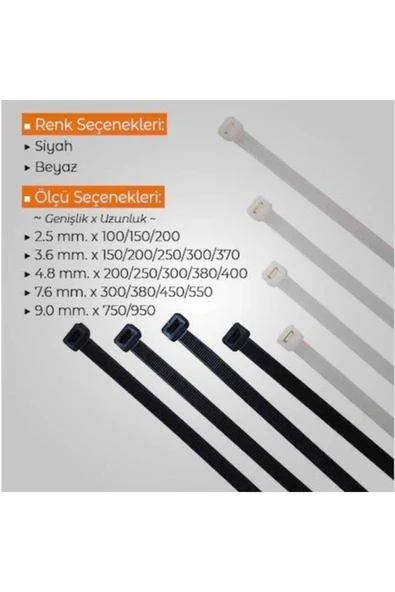 Kablo Bağı Cırt Siyah 7,6x550 100 Adet - Resim 2