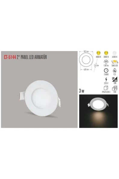 3 Watt Slim Led Panel Gün Işığı Metal Kasa Ct-5144 - Resim 2