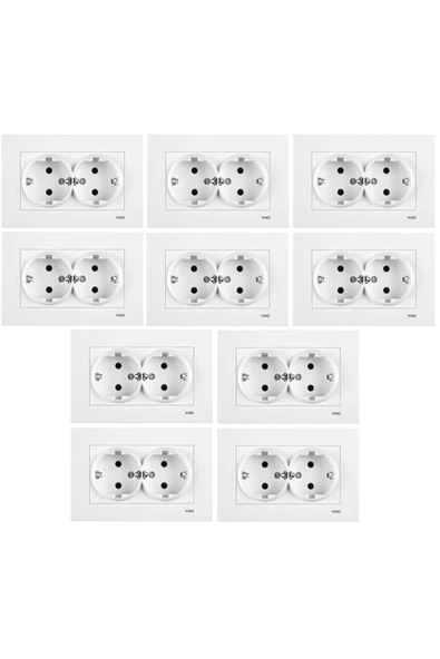 Karre 10 Adet Ikili Topraklı Priz Çerçeveli - Beyaz ürün görseli 1