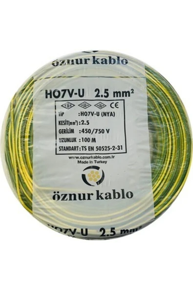 2,5'luk Nya Kablo 100 Metre Sarı-yeşil