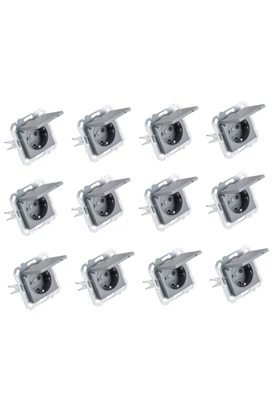 12 Adet Füme Kapaklı Topraklı Priz Çerçevesiz ürün görseli 1