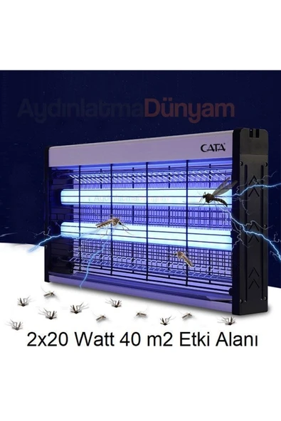 Sinek Öldürücü Armatür 2x20 Watt 40m Etki Alanı Ip20 Sinek Kovucu Öldürücü Cihazı Ct-9401 - 2
