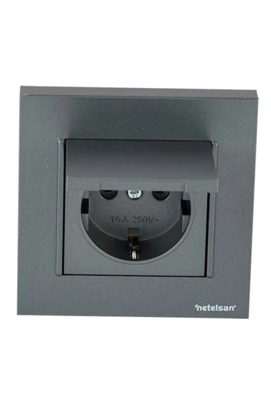 Byobu Füme Kapaklı Topraklı Priz Mekanizma+kapak (çerçevesiz) ürün görseli 1