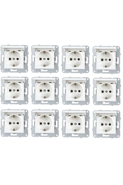 12 Adet Beyaz Kapaklı Topraklı Priz Çerçevesiz ürün görseli 1