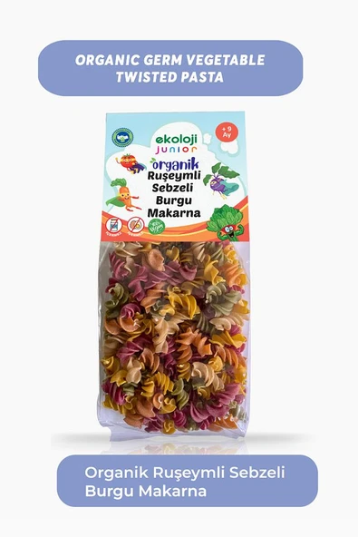 Organik Ruşeymli Sebzeli Burgu Makarna 250gr12Paket Organic Wheat Vegetable Twisted Pasta250gr12pack - Resim 2