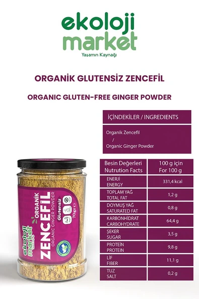Organik Glutensiz Zencefil 70 gr / Organic Gluten-free Ginger 70 gr - 2