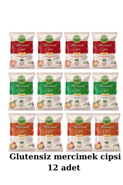 GLUTENSİZ FABRİKA  Mercimek cipsi barbekü, zeytin ve kekik, acı biber domates 12 adet - 2