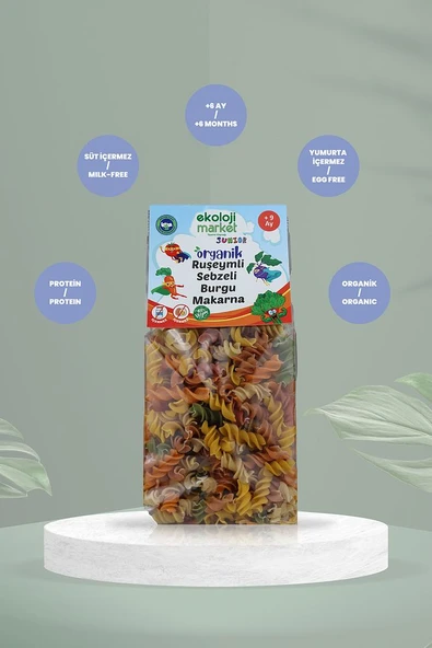 Organik Ruşeymli Sebzeli Burgu Makarna 250gr12Paket Organic Wheat Vegetable Twisted Pasta250gr12pack - Resim 4