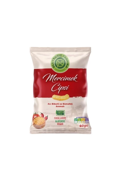 GLUTENSİZ FABRİKA  ACI BİBERLİ VE DOMATES AROMALI MERCİMEK CİPSİ 3 PAKET (60 GRAM)