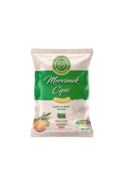 GLUTENSİZ FABRİKA  Zeytin Ve Kekik Aromalı Mercimek Cipsi 3 Paket (60 Gram)
