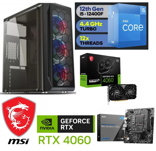 DDR4 GAMİNG PC / 8 GB RTX-4060 / i5-12400F / 16 GB DDR4 RAM / 500 GB M.2 SSD / WİN11 PRO