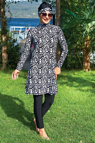 Ruko Maio 2408-6 Desenli Likralı Su İtici Ve Çabuk Kuruyan Kumaş Tesettür Mayo