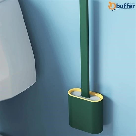 BUFFER® Duvara Monte Edilebilir Kapaklı Askılı Klozet Yumuşak Silikon Başlıklı Tuvalet Fırçası Seti - 7