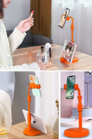 BUFFER® Masa Üstü Tablet ve Telefon Tutucu Plastik Aparat Turuncu Telefon Standı - 6