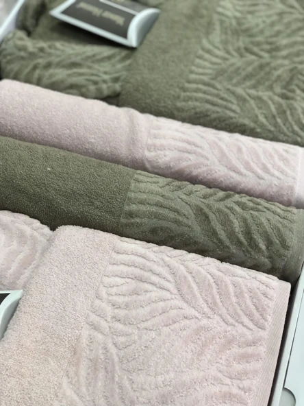 Royam Yanar Home Pamuklu Jakarlı 8 Parça Aile Bornoz Seti Takımı - 2