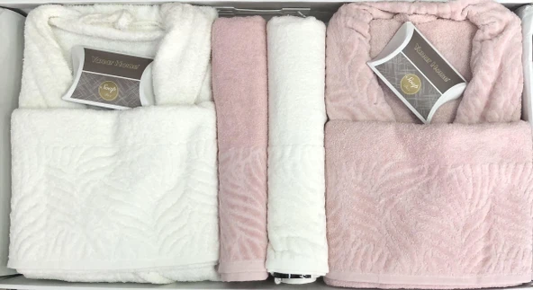 Royam Yanar Home Pamuklu Jakarlı 8 Parça Aile Bornoz Seti Takımı - 5