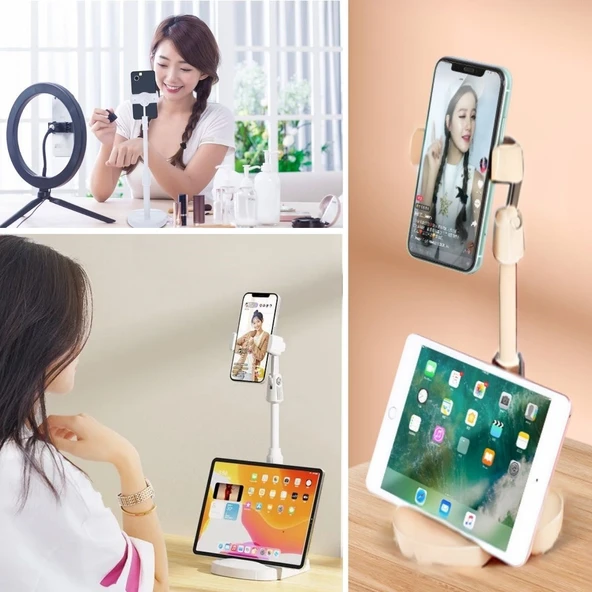BUFFER® Masa Üstü Tablet ve Telefon Tutucu Plastik Aparat Beyaz Telefon Standı - 2