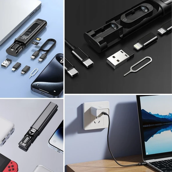 BUFFER® Cep Tipi 60W Bas Aç Type-C,İphone Şarj,Micro USB Hızlı Şarj Data Kablo Seti - 2