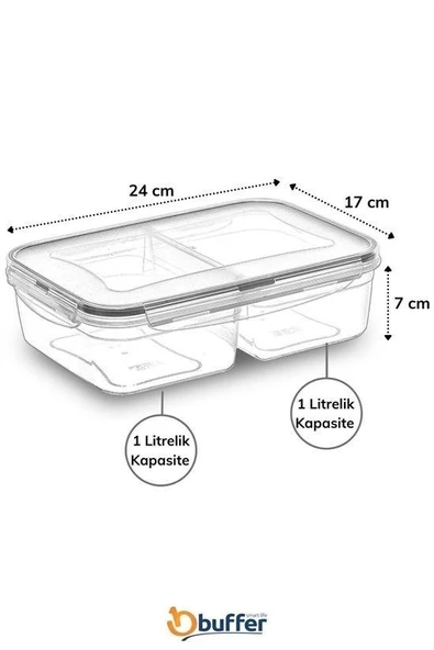 BUFFER® 2 Bölmeli 1+1 Litre Kilitli Kapaklı Erzak Saklama Kabı LC-525 - 4