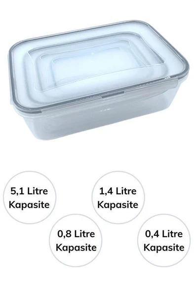 BUFFER® 4lü İç İçe Sızdırmaz Contalı Kilitli Kapaklı Plastik Erzak Saklama Kapları LC315 - 7