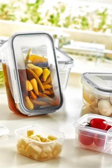 BUFFER® 4lü İç İçe Sızdırmaz Contalı Kilitli Kapaklı Plastik Erzak Saklama Kapları LC315 - 8