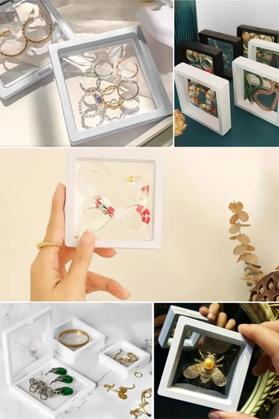 9x9 cm Standlı 3D Takı Ziynet Hatıra Koleksiyon Saklama Kutusu Şeffaf Film Çerçevesi - 16