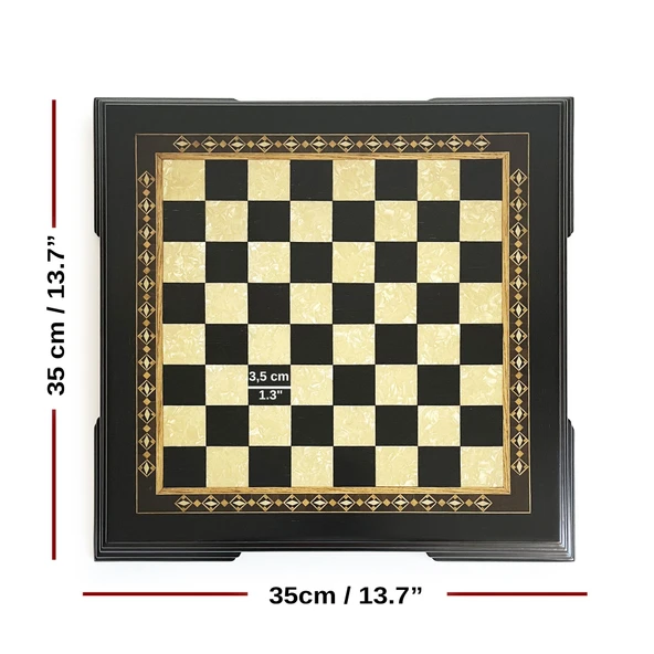 Flat Ayaklı Ahşap Satranç Tablası Küçük Siyah 35x35cm - 3