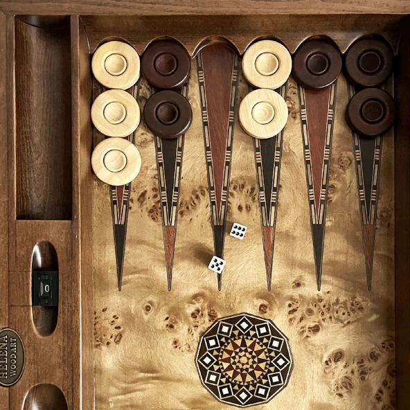 Genius El Oyması Ahşap Tavla Seti Mazel - 5