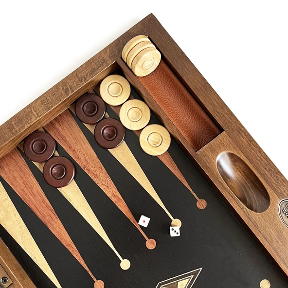 Klasik Geniş Tavla Siyah Mozaik Numeratörlü Masif Ahşap - 6