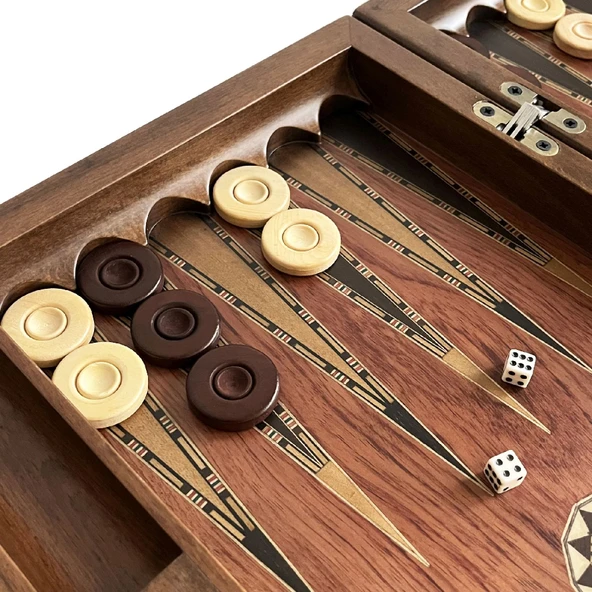 Genius El Oyması Ahşap Tavla Seti Gül - 5