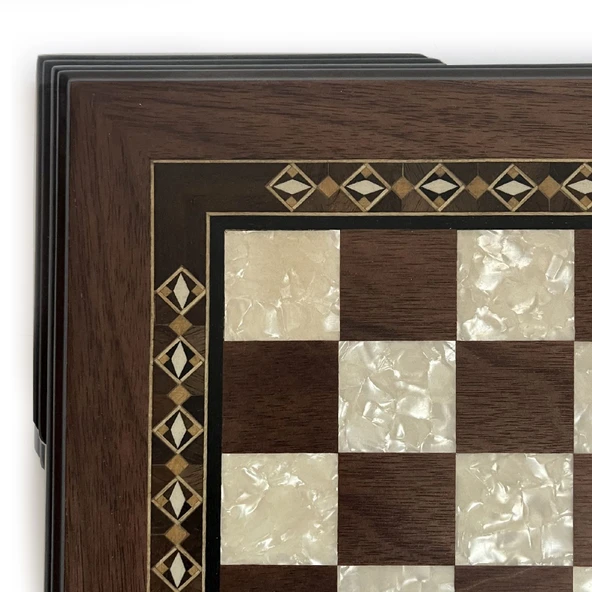 Flat Ayaklı Ahşap Satranç Tablası Küçük Ceviz 35x35cm - 5