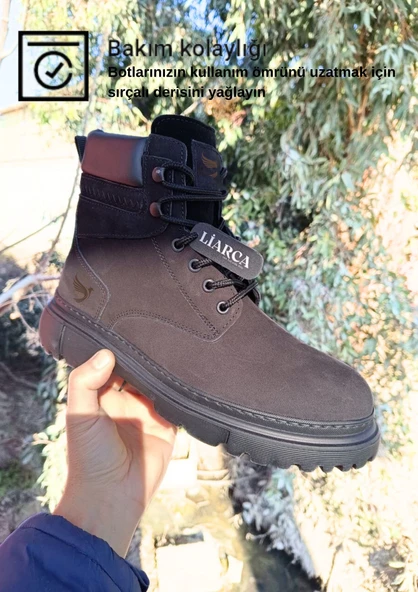 Hakiki  Deri Garantili Süper Hafif Soğuk Geçirmez Kaymaz Eva alt ve Rahat İç Taban Kışlık Erkek Bot - 5