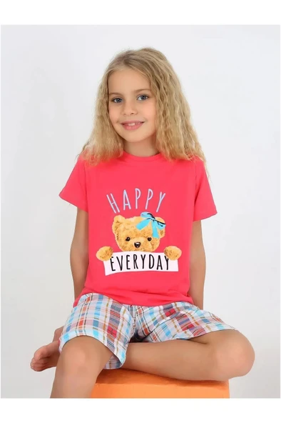 Kız Çocuk Kısa Kollu Kapri %100 Pamuklu  Pijama Takımı 10/15 yaş