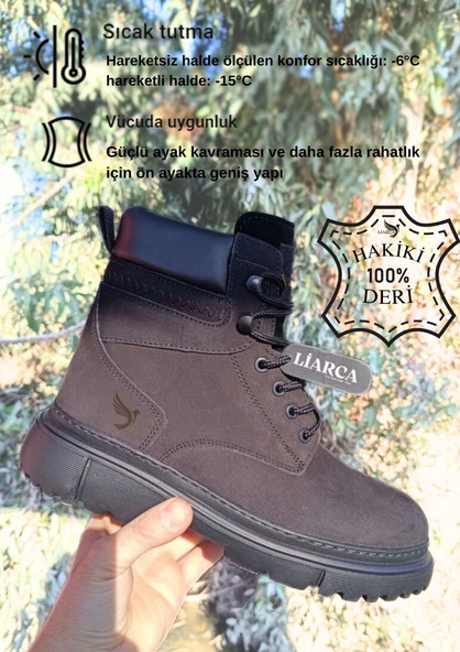 Hakiki  Deri Garantili Süper Hafif Soğuk Geçirmez Kaymaz Eva alt ve Rahat İç Taban Kışlık Erkek Bot - 3