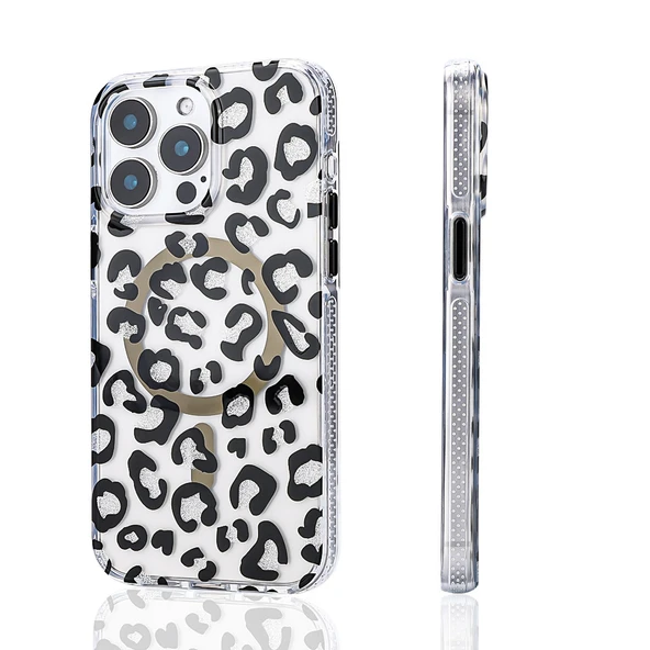iPhone 14 Pro Max Kılıf Magsafe Şarj Özellikli Leopar Desenli Jago Kılıf - Resim 8