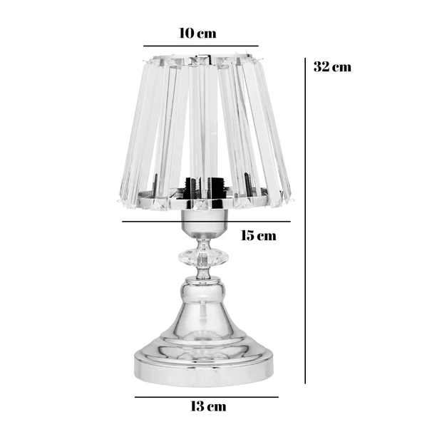 Gerçek Kristal Cam Başlık Krom Metal Gövdeli Yatak Odası Abajur Salon Lambası - Resim 4